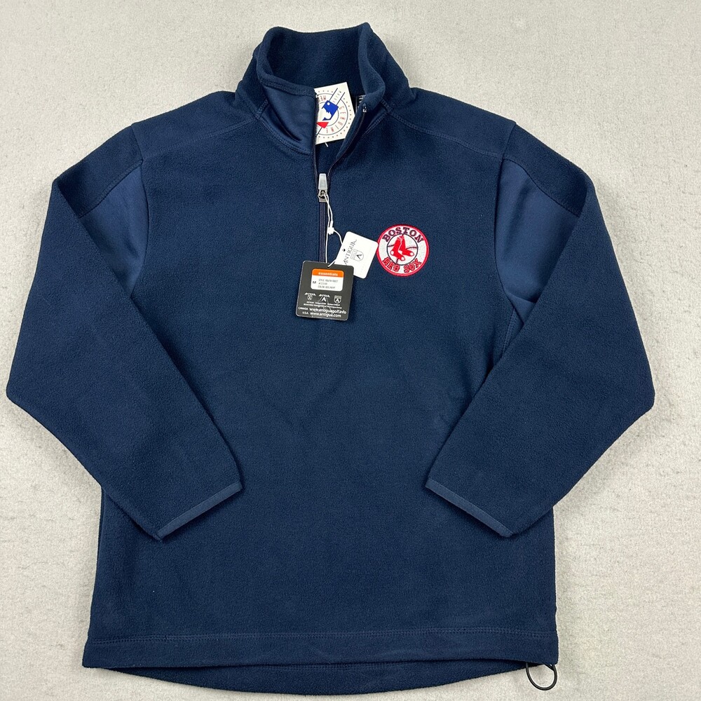 Boston Red Sox Fleece Jacket Youth Medium Blue Antiqua 1/4 Zip Pullover MLB M